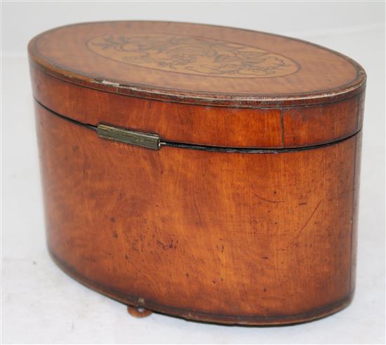 A George III marquetry inlaid satinwood tea caddy, 8in.